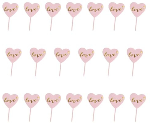 MagiDeal 20x Cake Topper Cupcake Pick Tortenaufsatz DIY Herzform Torteneinsätze Tortendeko für Geburtstag Babyparty Weihnachtsfeier, Roségold