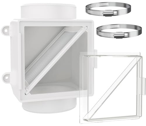 Dryer Lint Trap, Indoor Dryer Vent with Lint Catcher Filter,Secondary Dryer Duct Lint Trap with 2 4 Plastic Clamps, Accommodates 4 Transition Ducts, A Good Match for Dryer Booster Fan