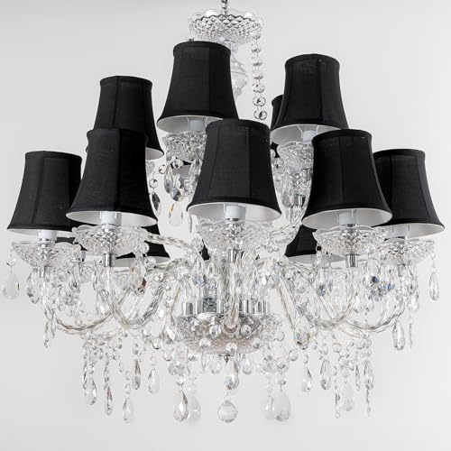 Riess Ambiente Design Kronleuchter Crystal XL - 80cm - klar Acryl - 15-armig Lüster schwarz mit Schirmen