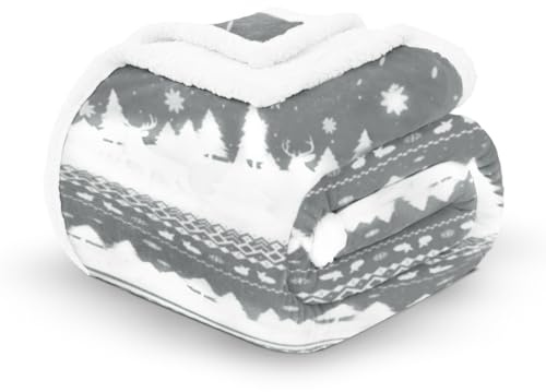 Velosso Chunky Scandi Nordic Hygge Winter Warm Reversible Sherpa Thick Throw Thermal Blanket, 127x152cms Faux Fur Sherpa Fleece Sofa Throw Bed Blanket (Grey)