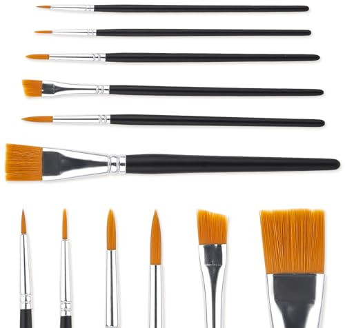 ElevateTech Pinsel Set, 6 Stück Professionelle Nylon Acrylfarben Pinsel Pinselsets für Acrylfarben Malerei Ölfarben Brush Set Künstlerpinsel Set mit Holzgriffen für Acryl Aquarell Öl Gouache