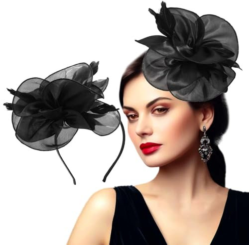 Flayem Fascinator Hüte für Damen Schwarz Pillbox Hut mit Schleier Stirnband Teeparty Clip