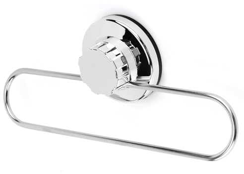 Suction Cup Towel Holder Stainless Steel No Drill Bathroom Towel Rail | Vacuum Adhesive Towel Ring with Rustproof Design, Wall Mounted Hand Towel Rack for Bathroom, Kitchen and Smooth Surfaces