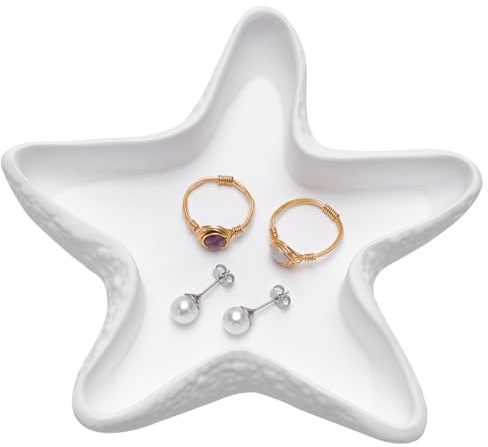UNICRAFTALE Seestern Muschel Schmuckhalter Weiß Kreative Aufbewahrungsschale Gesso Schmuckschale Ringe Schmuck Organizer Schale Armbänder Ohrringe Halsketten Aufbewahrungsteller Für Zimmerdekoration
