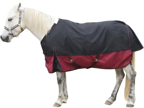 Leberna 1200D Pferdedecke Regendecke, leicht, wasserdicht, atmungsaktiv, ohne Füllung, Schwarz / Rot, 1,8 m