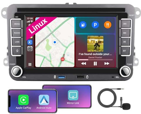[Plug & Play] Linux Carplay Autoradio Pour VW Golf 5 6 Caddy Polo T5, 7 | Systemstabil, Wireless Carplay & Android Auto, MirrorLink, Navigation, Lenkrad Strg, DAB, SWC, Bluetooh/WLAN/FM/AM/DSP/RDS