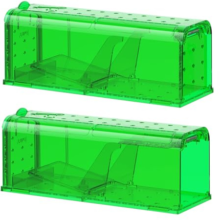 Teletrogy Trampas para Ratones Vivos Pequeños - 2PCS Trampas Ratas Interior Exterior Reutilizable, Altamente Sensibilidad, Ratonera Rata Viva para Cocina Jardín Casa Ático Garaje, Verde