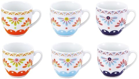 Set 6 Tazze Tazzine da Caffè in Ceramica senza Piattini Anita Color