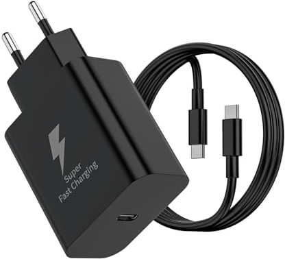Chargeur Rapide 25W USB-C Rapide avec Câble, Super Fast Charging PD PPS Adaptateur Secteur, Compatible Samsung Galaxy S25/S24/S23/S22/S21/A56 5G/A55A54/A34, Charge Fiable et Sécurisée
