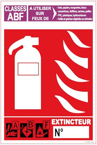 Panneau extincteur classe de feux ABF lot de 50 en PVC : épaisseur : 3 mm (Rouge, 100x150mm)
