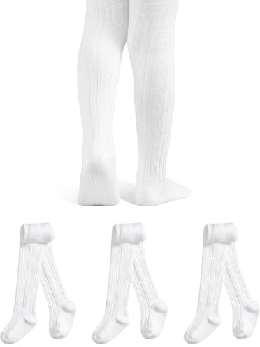 GENTABY Barnstrumpbyxor 3-pack med halkskydd – bomullsblandning för flickor 6 månader – 6 år, #4 vita kalsonger, 2-4 år