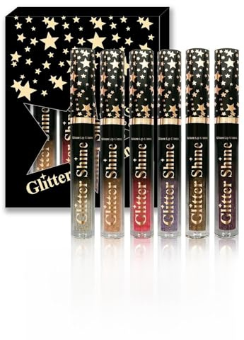 Sionhiuo Brillo Labial con Purpurina,Bálsamo Labial Brillante 6 Tonos 2.5ml - Set de Maquillaje Labios Líquido de Alto Brillo para Mujeres, Uso Diario, Fiesta, Bodas, Citas, Viajes y Regalos