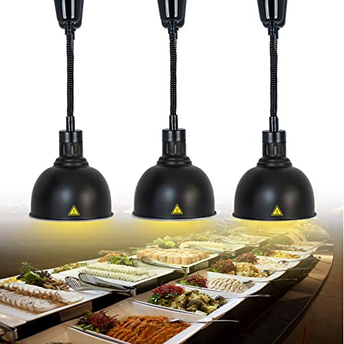 Lampada scaldavivande commerciale – Lampada riscaldante a sospensione per buffet, paralume da 25 cm, a sospensione retrattile, per ristorante, cucina, servizio alimentare, confezione da 3 lampade