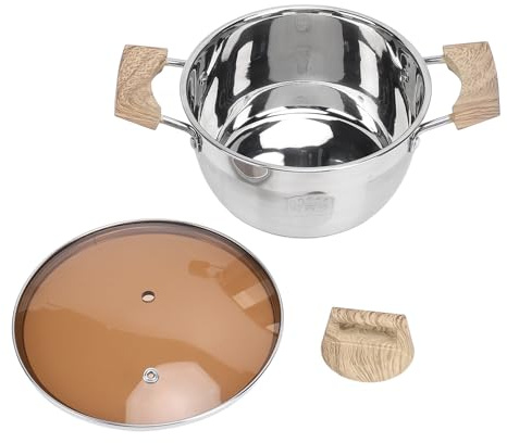 Tomotato Olla de Acero Inoxidable 304 con Tapa de Vidrio, Cacerola Grande para Sopas Guisos y Cocina, Capacidad Grande Distribución Uniforme de Calor, Doble Asas para Cocinas de Ga (18 cm)