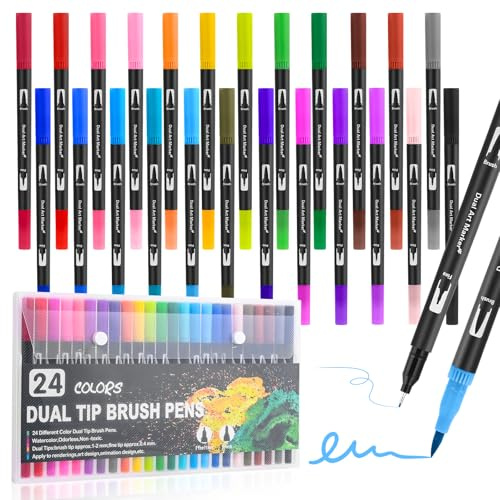 Behiruch 24 Farben Filzstifte,Dual Brush Pen Set,Filzstifte Dicke und Dünne | mandala stifte, für Erwachsene und Schüler, Wasserfest - Zum Ausmalen, DIY-Bastelprojekte und Zeichnen, Journaling