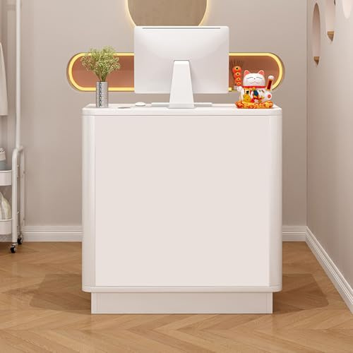 Weiße Rezeptionstheke,Empfangstheke mit Abschließbarer Schublade end Stauraum,Kleine Empfangstresen,Rezeptionstisch für Büro,Bekleidungsgeschäft,Schönheitssalon