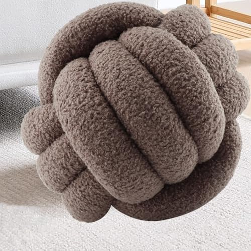 RTSFKFS Knotenkugelkissen, Knotbugelwurf Kissen Ultra weiche Begleiterin dekoratives handgewebte Knotbugel Lamm Samtsofa, Knotenkissen, SofaKissen(Khaki,35cm/13.8)