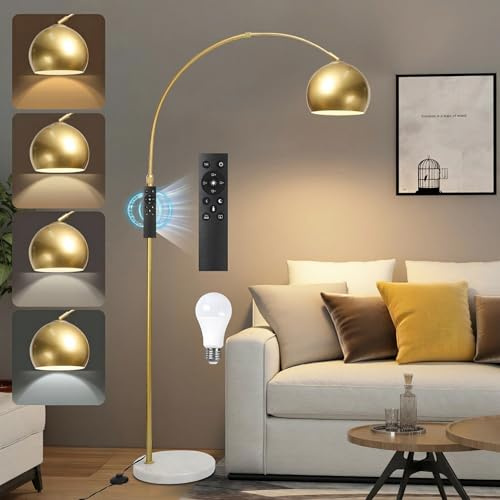 175cm Bogenlampe Wohnzimmer Dimmbar mit Magnetisch Fernbedienung, Timer & 3 Lichtmodi, 360° Drehbar Stehlampe mit 6.3kg Sockel & Fußschalter, Höhenverstellbare Bogenleuchte für Schlafzimmer Büro