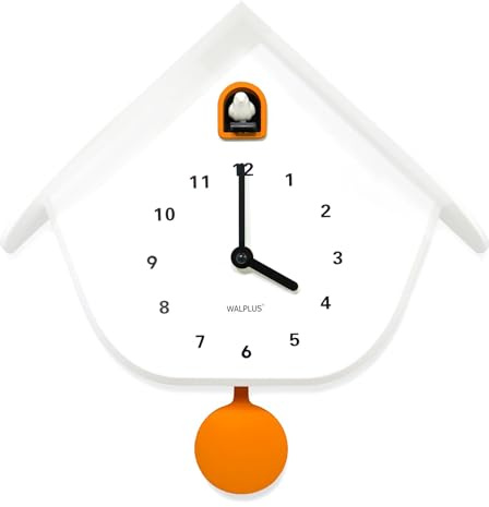 WALPLUS Kuckucksuhr Weiß mit Pendel Stilvolle Cuckoo Clock für Kinderzimmer und Wohnzimmer Batteriebetriebene Wanduhr mit Vogel Ideal als Kuckucksuhr Modern Dekoration