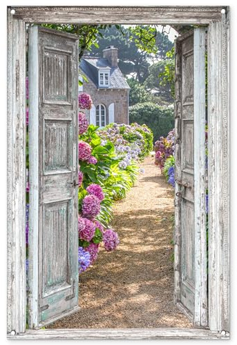 MuchoWow© Decoración Pared Exterior 80x120 cm Poster Decorativos Jardín Decoracion Terraza Balcon Wall Decoration Patio Posters Póster De Jardin Mirada - Hortensia - Flores