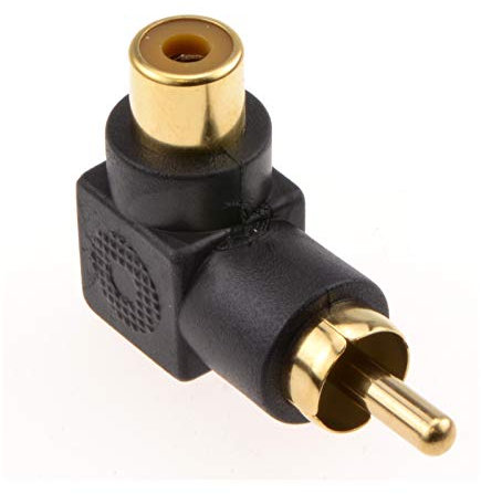 kenable Right Angled RCA Phono Adapter Black Audio Plug to Socket Gold Plated