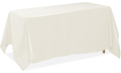 Lann's Linens 90 x 132 Inch Rectangular Tablecloth, Washable Polyester Fabric Table Cloth for Dining Tables, Parties, Restaurants, Weddings - Ivory