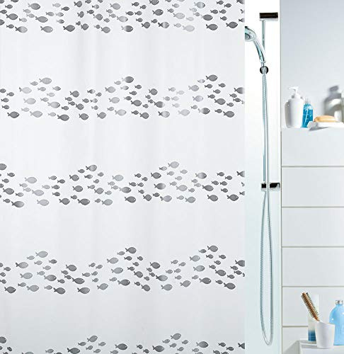 Spirella Anti-Schimmel Duschvorhang Shore Fische Anti-Bakteriell, waschbar, wasserdicht PEVA 180x200cmWeiß