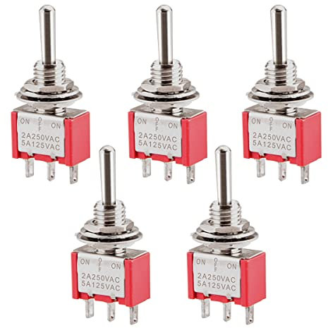 Heschen Miniatura interruttore a levetta, MTS-103, ON-OFF-ON SPDT, 3 pin, 2A 250V, 5A 120V, confezione da 5