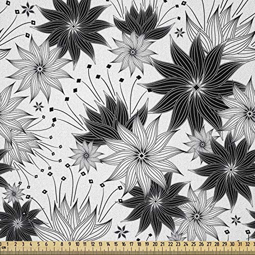 ABAKUHAUS Schwarz und weiß Stoff als Meterware, Vintage Garten, Microfaser Stoff für Dekoratives Basteln, 1M (230x100cm), Weiß und Schwarz