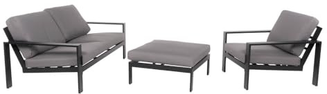 Home Deluxe - Gartenmöbel Set Rio - Schwarz, 175 cm x 90 cm x 555 cm - Sitzgruppe mit Hocker, Sessel und Sofa - inkl. Kissen - Gartensitzgruppe