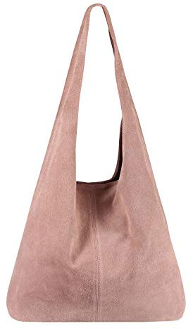 OBC Made IN Italy Damen Leder Hobo-Bag Handtasche, 20 Liter, Altrosa (Wildleder)