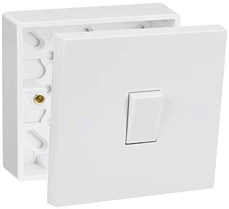 SHP Electrical® 10A Single One Gang Two Way Light Switch & Premium Single Surface Mount 25mm Pattress Box 1 Gang Set Electrical Switch