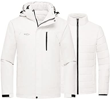 wantdo Men's SKi Jacket Removable Warm Snowboarding Rain Coat Ivory XL