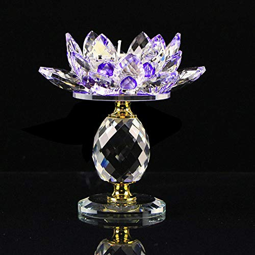 Blocco di cristallo di vetro Fiore di loto Portacandele in metallo economici Feng Shui Home Decor Portacandele grande Tealight Portacandele-viola
