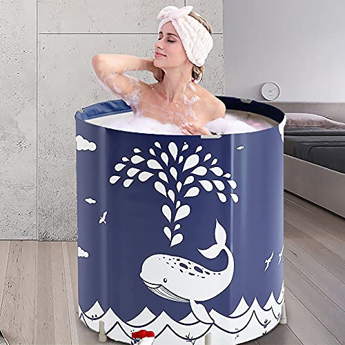 Tragbare Badewanne, faltbare japanische Badewanne für Erwachsene, BDL Freistehende Eis- und Whirlpools mit Thermoschaum, faltbare Spa-Badewanne für kleine Räume, Wal, Blau