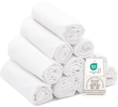 ZOLLNER Lot de 10 Gants de Toilette pour bébés - 35x50 cm - en Coton - Gants de Toilette Doux pour la Peau - très Doux et agréables au Toucher - lavables jusqu'à 95 °C - Couleur Blanche