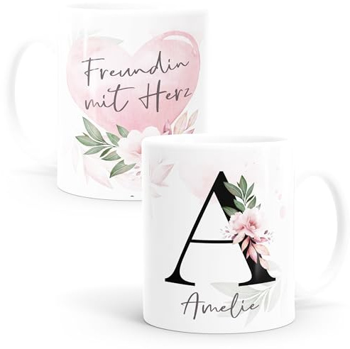SpecialMe® Kaffee-Tasse mit Name und Spruch mit Herz Initiale Monogramm Dankeschön personalisierte Geschenke Weiss Keramik-Tasse