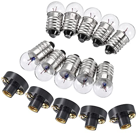 sourcing map E10 Lampenfassung Set, 2,5V Lampenhalter Schraubsockel mit E10 Glühbirne, Kunststoff Kupfer Schwarz, 30 Pack Gesamt