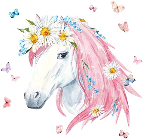 Little Deco Wandtattoo Pferdekopf mit Schmetterlingen Wandsticker Pferd Pony Kinderzimmer Baby Wanddeko DL837-4