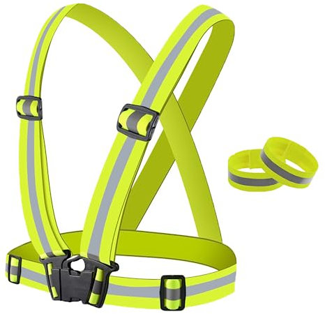 BOZEVON Gilet di Sicurezza - Imbragatura Riflettente di Sicurezza con Bande Catarifrangenti ad Alta Visibilità, Regolabile Gilet Antinfortunistici per Sport Notturni, Ciclismo, Jogging, Pacchetto 1