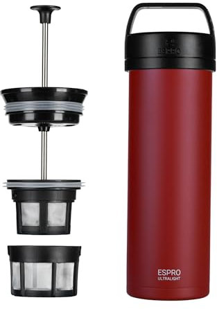 ESPRO P0 Cafetière à piston ultra légère pour voyage, isolation sous vide, en acier inoxydable, 473 ml, canneberge