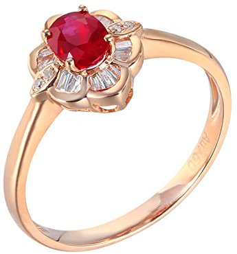 18 Karat Damen Ring, Trauringe Eheringe Blume mit 0.6ct Rubin und Diamant Ringe Größe 47 (15.0)-65 (20.7)