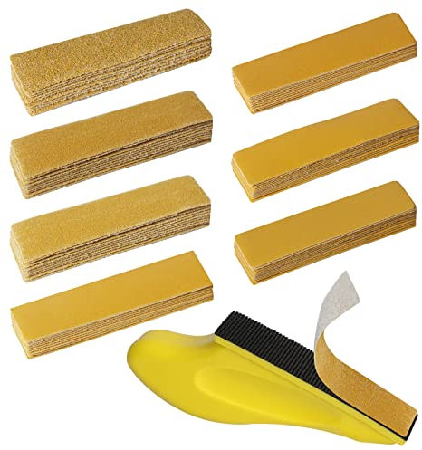 71 Pieces 60-800 Grit Wet and Dry Sandpaper, GOH DODD Micro Detail Sander Kit, Mini Hand Sanding Block with Hook and Loop Sand Paper for Woodworking Tight Narrow Spaces Auto Metal Glass Resin