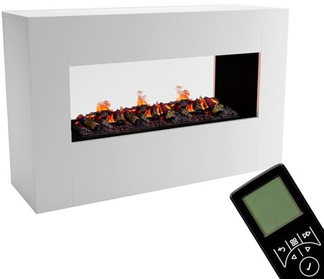 GLOW FIRE Wasserdampf Kamin KONSALIK (Standkamin) - Elektrokamin mit realistischen LED 3D-Flammen, Knistereffekt & Fernbedienung, 160x100x50 cm - Opti-Myst 1000 Elektro Kamin mit Holz-Deko, Weiß