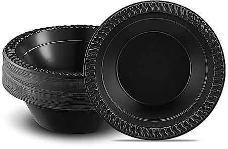 PLASTICPRO 100 PCS Black Plastic Bowls Light Weight 12 oz Plastic Soup Bowls Black Salad Plates Disposable for Party and Wedding
