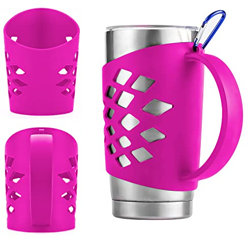 SHTCSZBA Handler pour gobelet de 591 ml, housse de protection antidérapante en silicone avec poignée pour tasse de voyage Yeti Rambler (591 ml, rose)