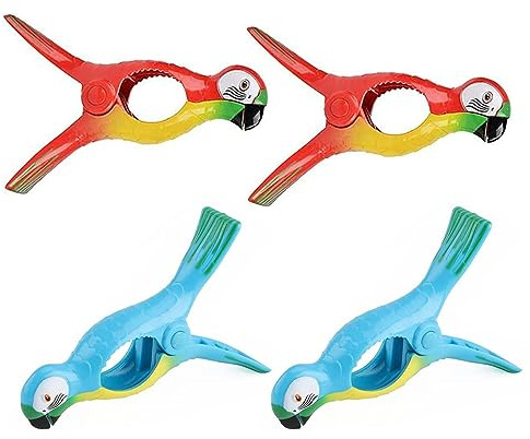 4 Stück, Wäscheklammern Groß Handtuchklammern Strandtuch Clips Winddichte Kunststoff Klammern Beach Towel Clips für Tägliche Wäsche, Strandtuch, Badetuch, Bettwäsche und Dicke Kleidung,Papageienform