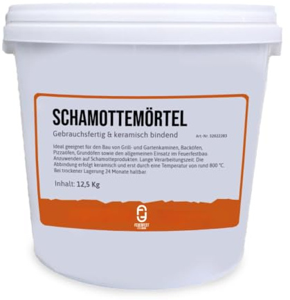 Schamottemörtel [Menge 12,5 kg] - Für Kaminöfen, Öfen & Grills - Feuerfester Mörtel 1.450 °C hitzebeständig - keramische Abbindung - Kaminmörtel Reparaturmörtel für Schamotte