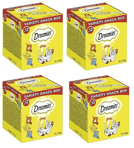 DREAMIES Multipack Variety Snack Box 3 Varietäten (4, Huhn, Käse, Fisch)