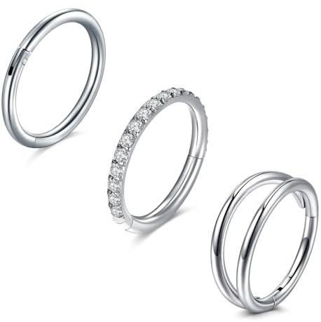 JFORYOU 3Stk Nasenpiercing Ring Helix Piercings Set 16G 18G Chirurgenstahl Scharnier Segment Hoops Septum Conch Tragus Knorpel Ohrringe Ringe CZ Nostril Piercing Schmuck Gold Silber